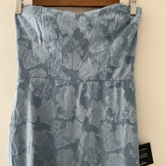 Lulus Mabriella Slate Blue Floral Burnout Ruffled Strapless Maxi Dress NWT Med - Picture 5 of 12